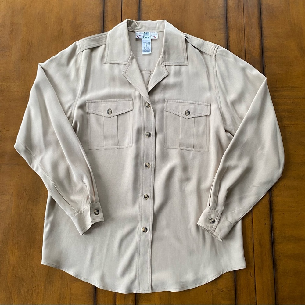 Vintage Orvis Women's Light Tan Silk Shirt
